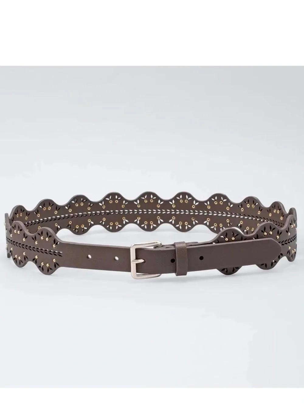WHBM BROWN SCALLOPED STUD DETAIL BELT